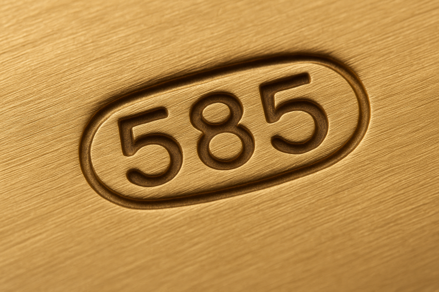 Nahaufnahme eines Goldstempels, um die 585 Stempel Bedeutung zu illustrieren