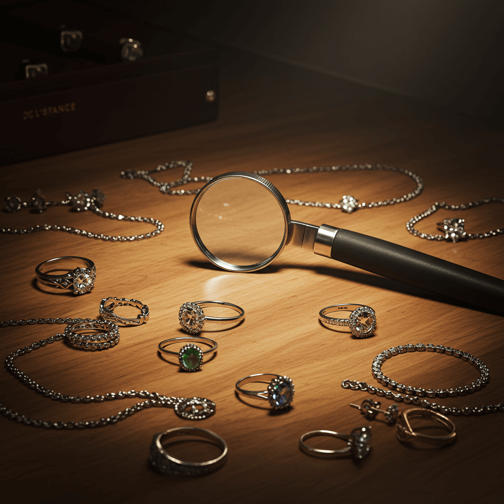 Hintergrund für Schmuckankauf Wien: Eine Auswahl an Altschmuck, Gold, Silber und Bernstein